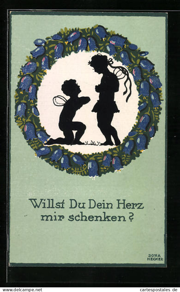 Künstler-AK Dora Heckel: Willst Du Dein Herz Mir Schenken?, Scherenschnitt  - Other & Unclassified