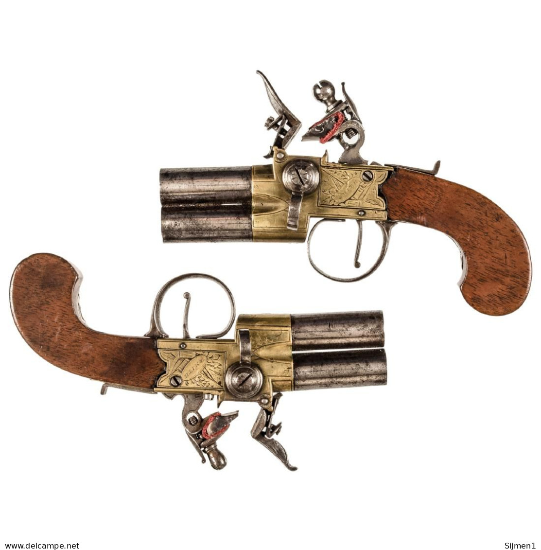 C. 1815 Rare PAIR Over / Under Flintlock Pistols - Armas De Colección