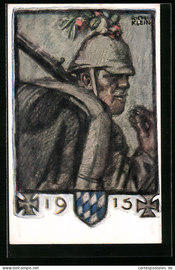 Künstler-AK Richard Klein: Soldat Mit Mistelzweig Weihnachten 1915  - Sonstige & Ohne Zuordnung