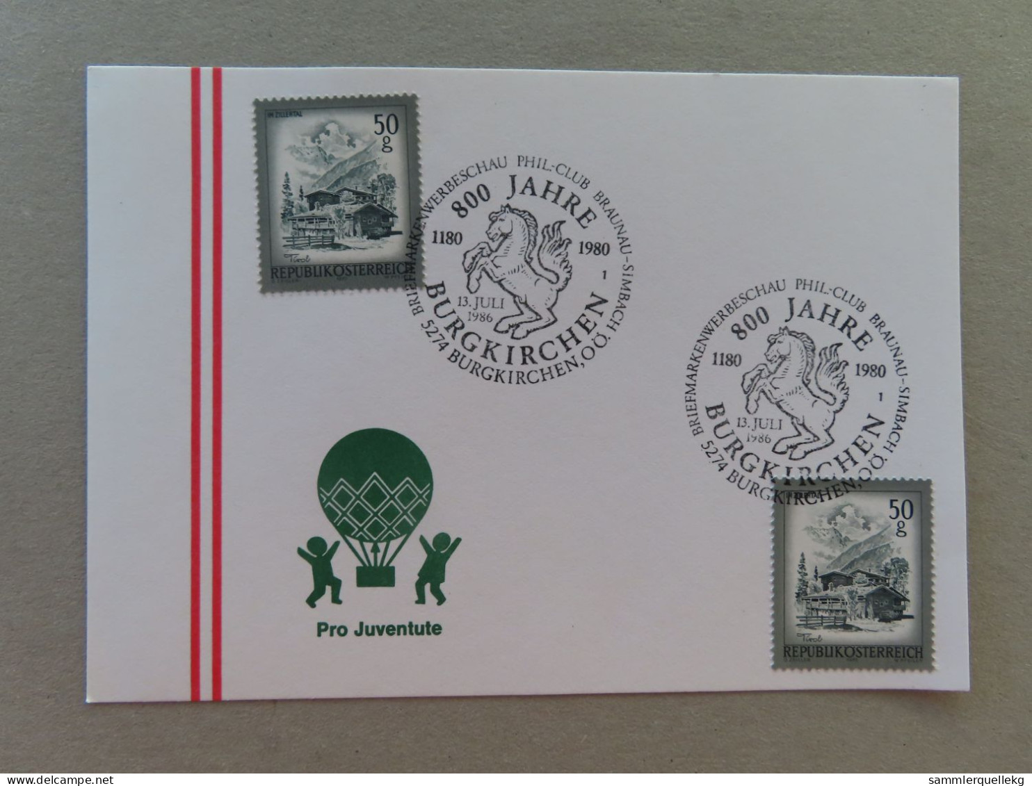 Österreich Pro Juventute - Mit Sonderstempel 13. Juli 1986 Burgkirchen, 800 Jahre Burgkirchen (Nr.1850) - Sonstige & Ohne Zuordnung