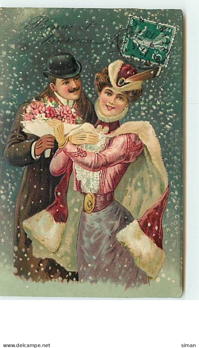 N°8593 - Carte Fantaisie Gaufrée - Bonne Et Heureuse Année - Couple - Nouvel An