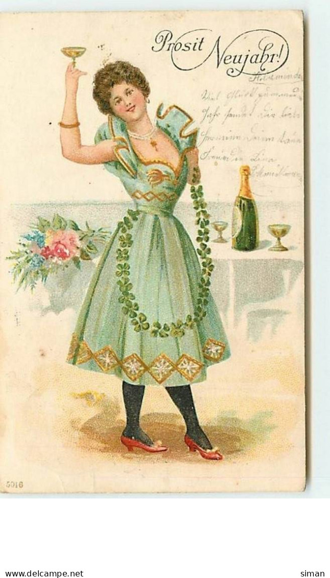 N°6589 - Prosit Neujahr - Femme Trinquant Avec Un Verre - Nouvel An