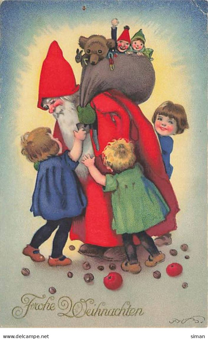N°23980 - Noël - F. Baumgarten - Fröhe Weihnachten - Enfants Autour Du Père Noël - Ours En Peluche -Teddy Bear - Otros & Sin Clasificación