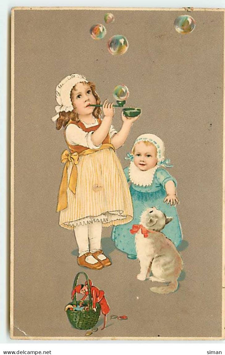 N°21844 - Fantaisie - Flatscher - Fillette Faisant Des Bulles De Savon Sous Le Regard D'un Bébé Et D'un Chat - Otros & Sin Clasificación