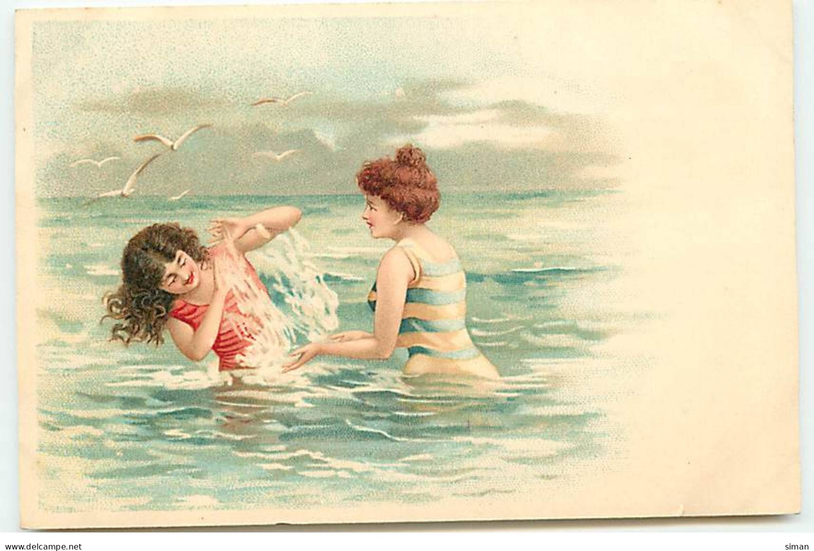 N°20713 - Fantaisie - Deux Jeunes Femmes Se Baignant Et Jouant Dans L'eau - Baigneuse - Sonstige & Ohne Zuordnung