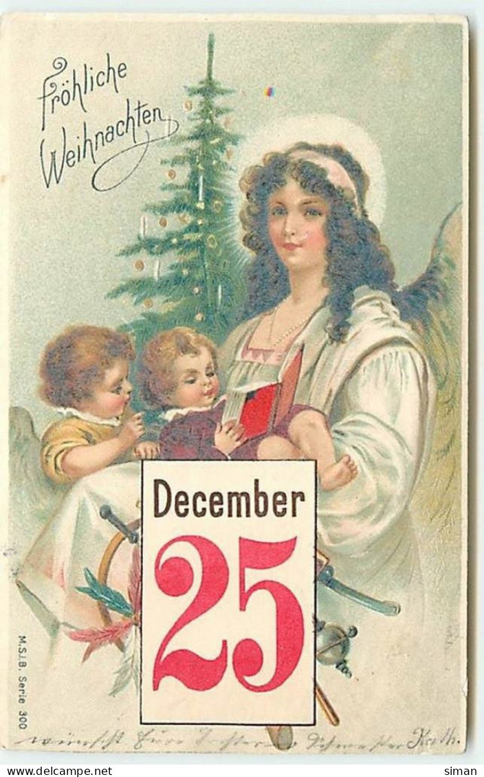 N°12933 - Carte Gaufrée - Fröhliche Weihnechten - December 25 - Ange Avec Des Bébés Dans Les Bras - Autres & Non Classés