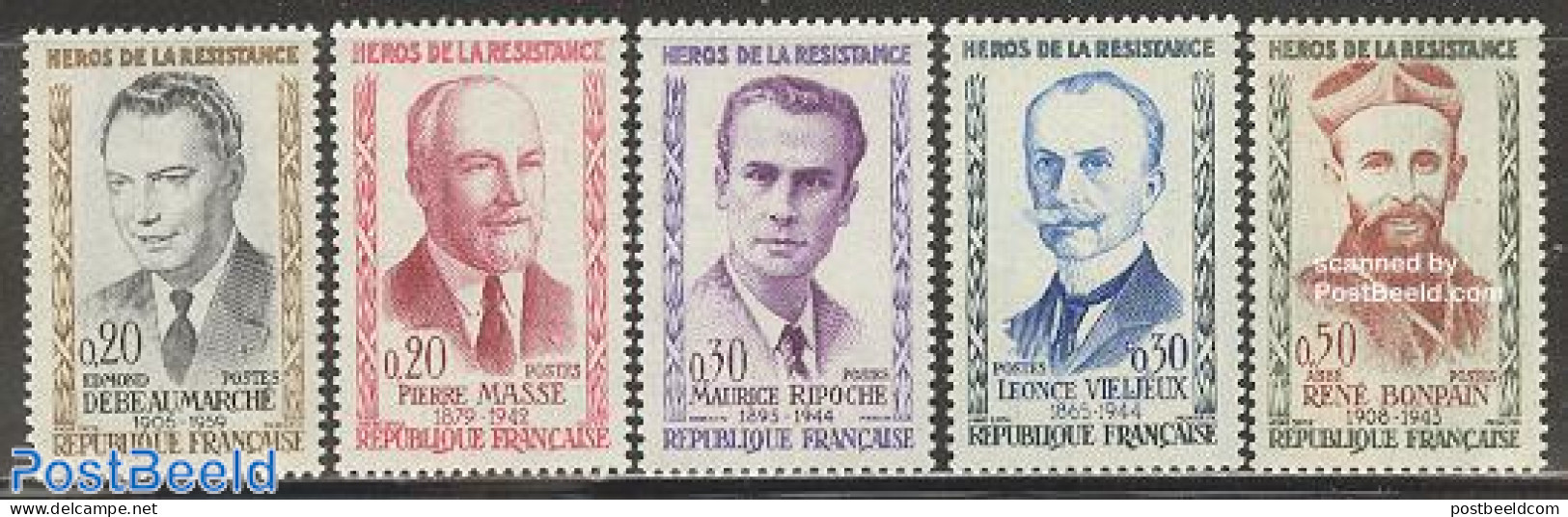 France 1960 Heroes Of Resistance 5v, Mint NH, History - World War II - Ungebraucht