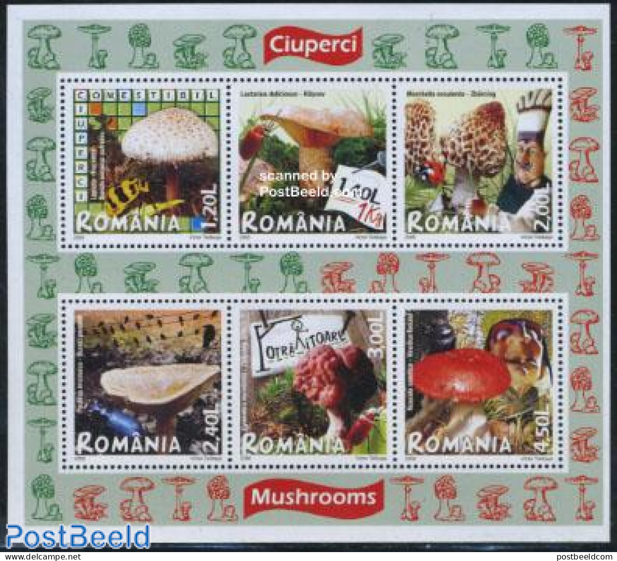 Romania 2008 Mushrooms 6v M/s, Mint NH, Health - Nature - Food & Drink - Animals (others & Mixed) - Insects - Mushrooms - Unused Stamps
