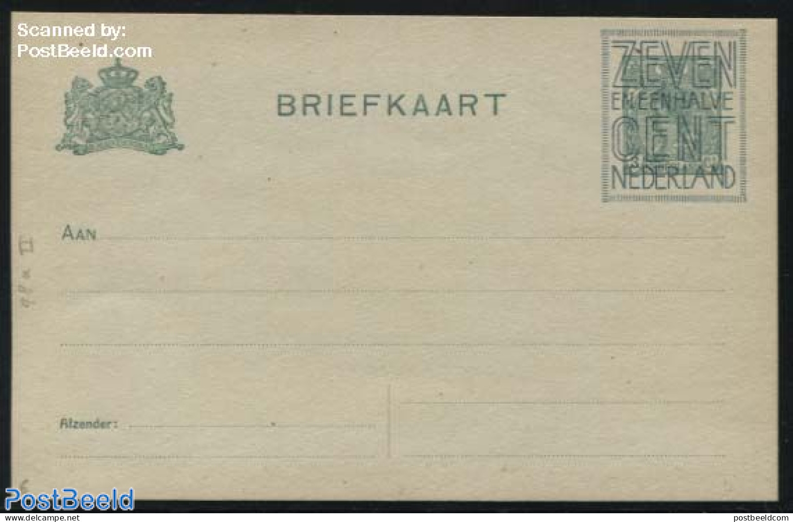 Netherlands 1921 Postcard 7.5c On 3c, Greenish Paper, Short Dividing Line, Unused Postal Stationary - Lettres & Documents