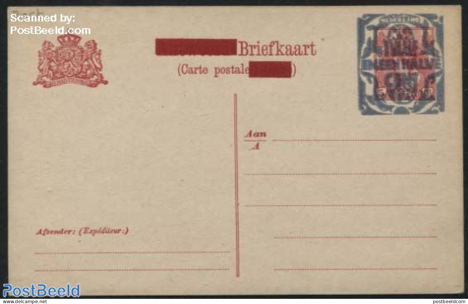 Netherlands 1926 Postcard 123.5c On 5c (overprint On Answer Card), Unused Postal Stationary - Covers & Documents