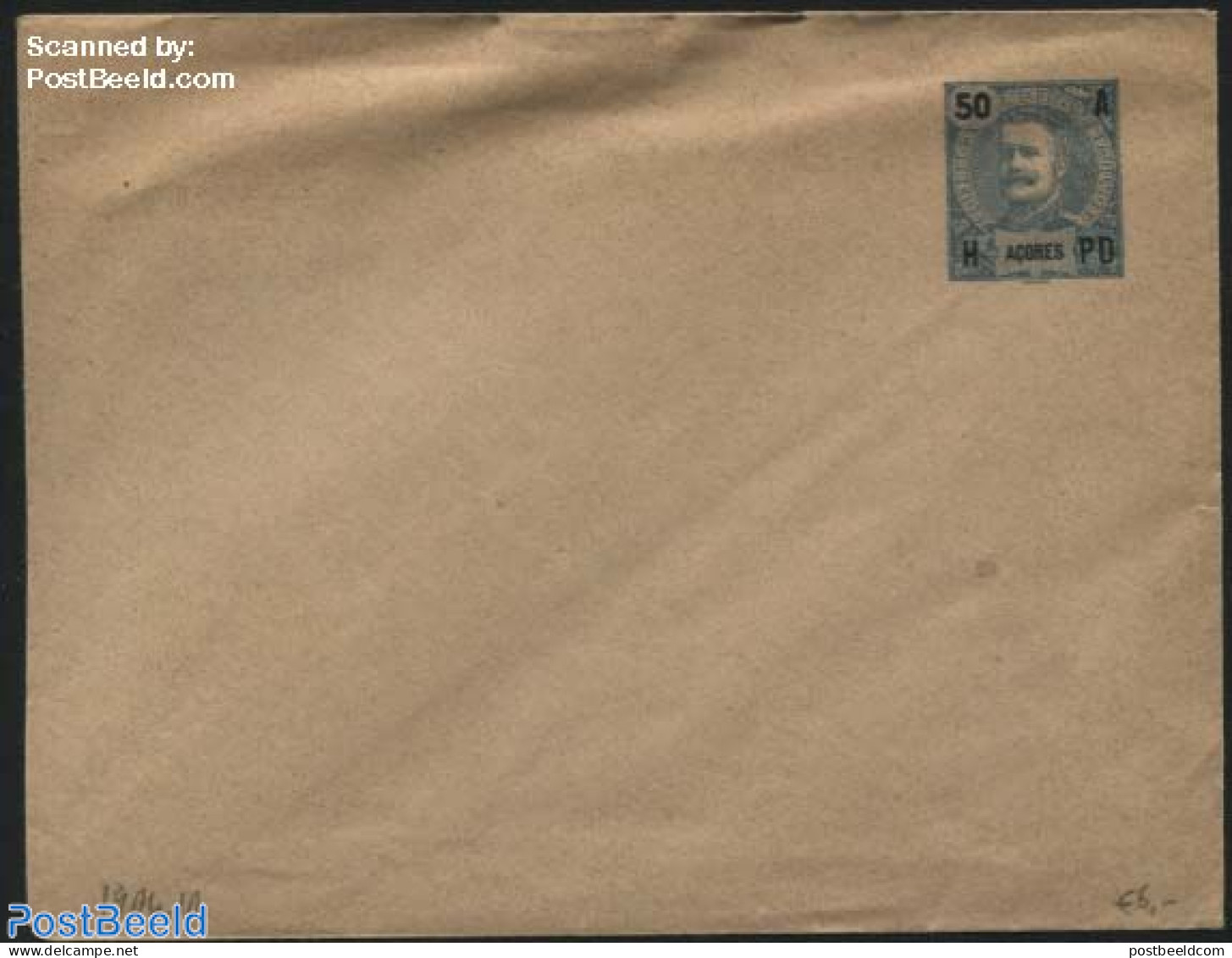 Azores 1906 Envelope 50R Blue, Unused Postal Stationary - Azores