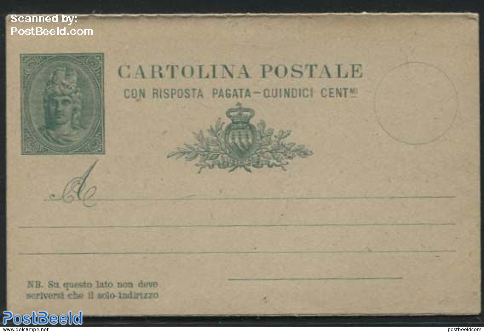 San Marino 1918 Reply Paid Postcard 15/0c, Thin Cardboard, Unused Postal Stationary - Covers & Documents