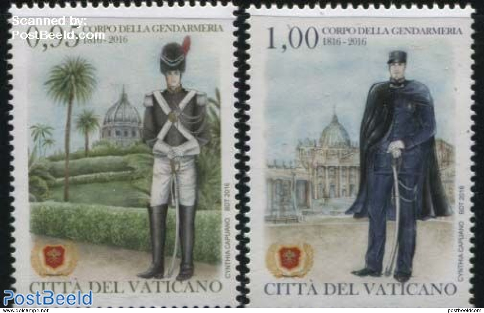 Vatican 2016 Gendarmerie Corps 2v, Mint NH, Religion - Various - Churches, Temples, Mosques, Synagogues - Police - Uni.. - Neufs