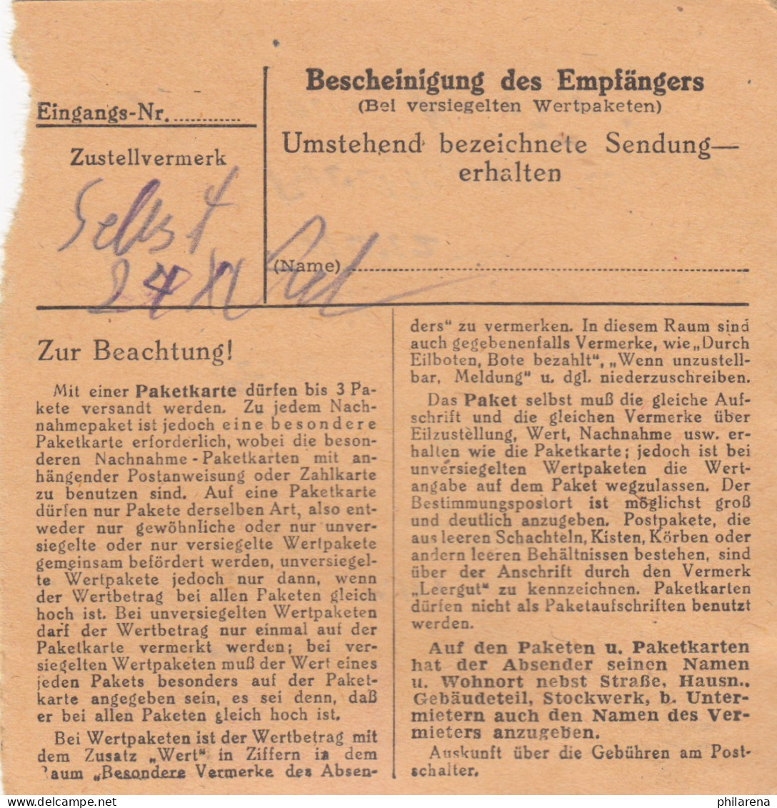 BiZone Paketkarte 1948: Schwabach Nach Berchtesgaden - Covers & Documents