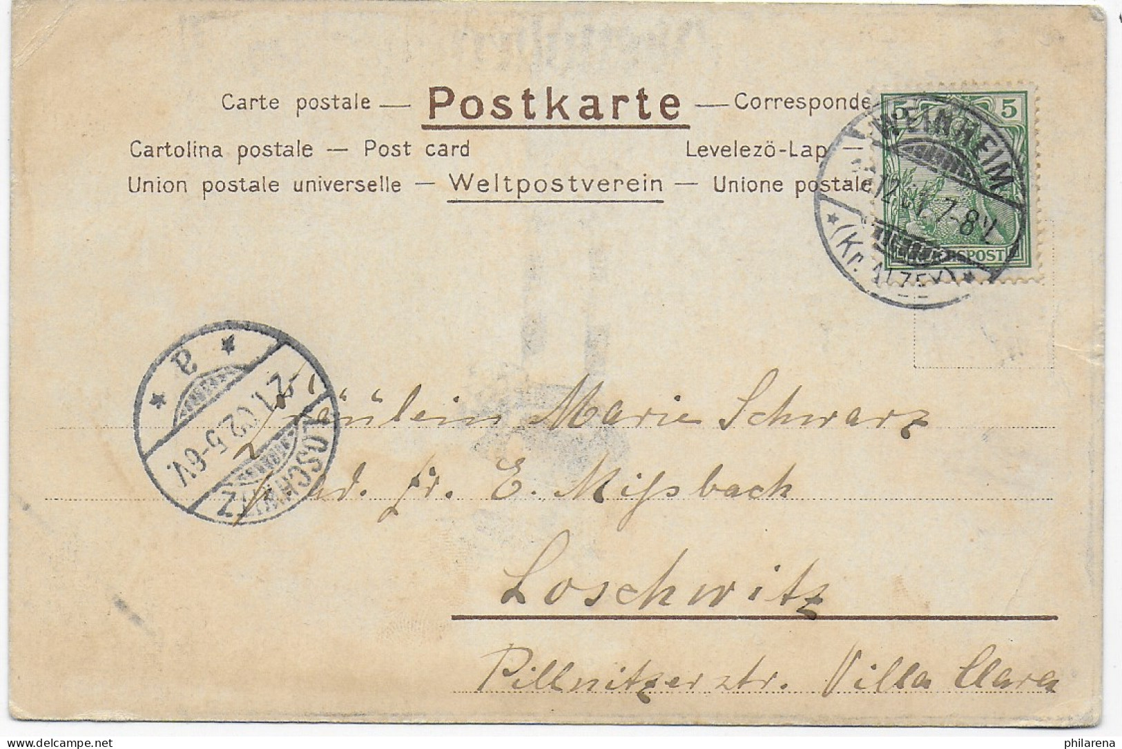 Ansichtskarte Abendlied: Weinheim 1901 Nach Loschwitz  1902 - Otros & Sin Clasificación