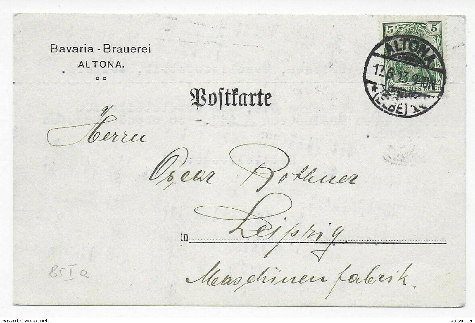 Postkarte Bavaria Brauerei Altona, 1913 Nach Leipzig - Brieven En Documenten