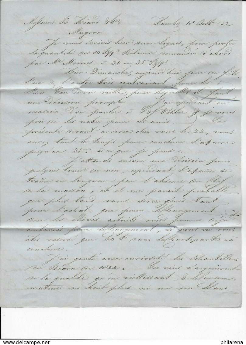 Brief Von Hamburg 1852 Nach Frankreich, Seltener Th. &T Stempel - Cartas & Documentos