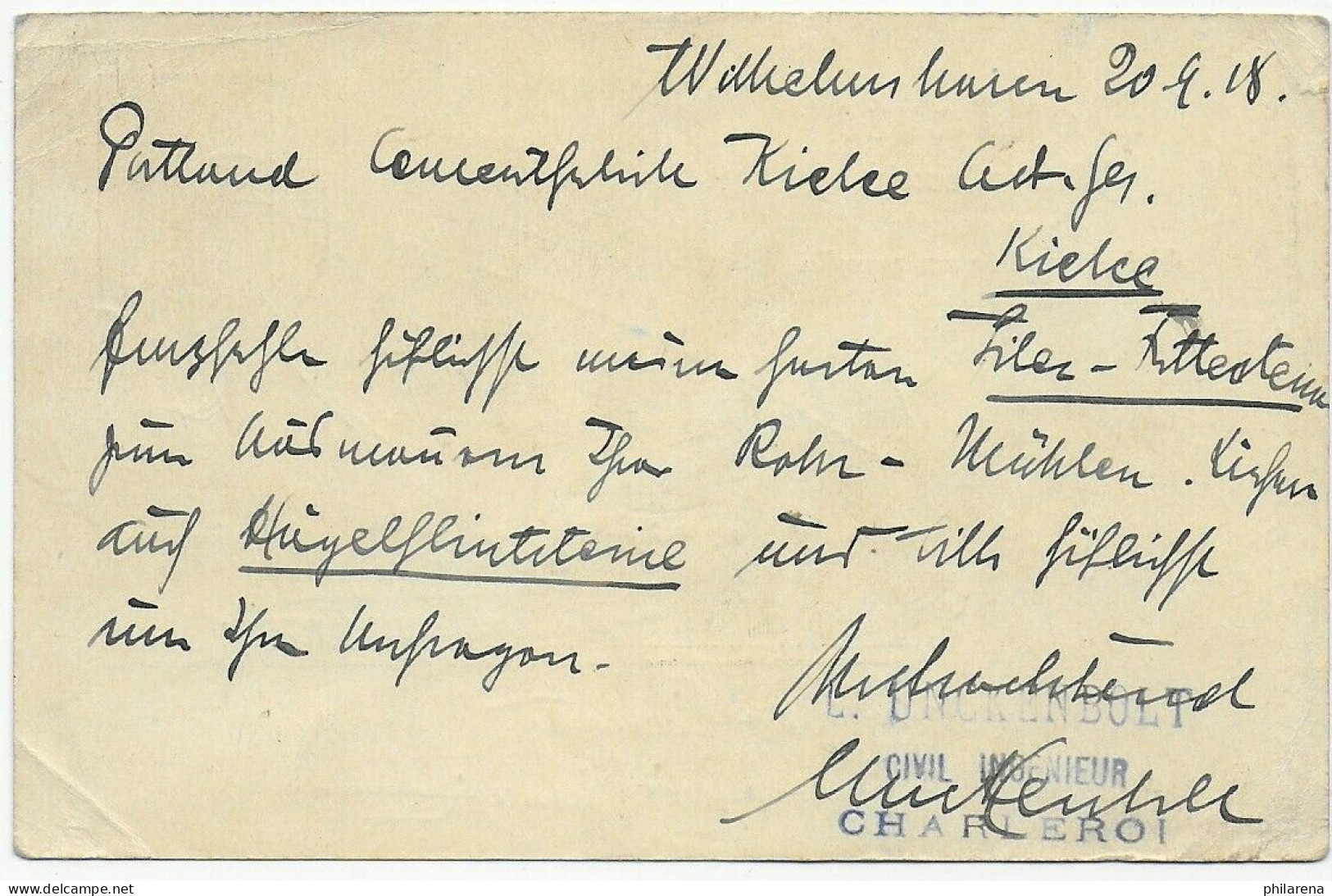 Ganzsache Wilhelmshaven 1918 Nach Kielce/Polen, Zurück - Brieven En Documenten