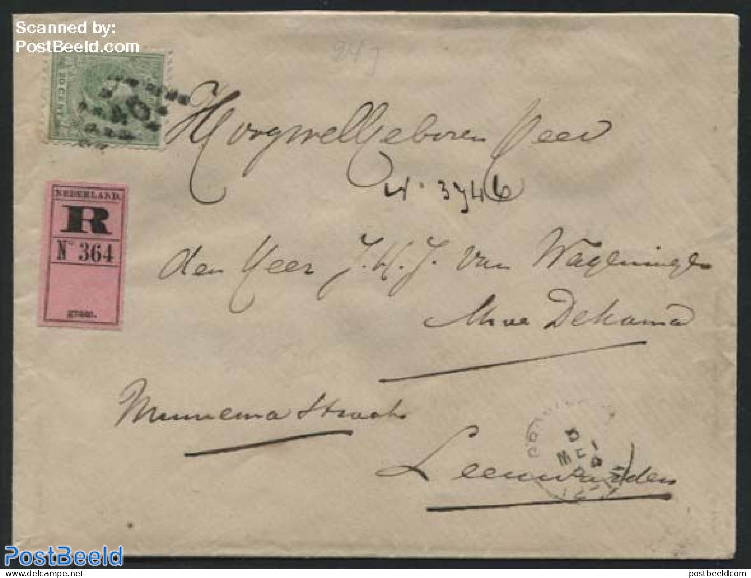 Netherlands 1884 Registered Letter To Leeuwarden With NVPH No. 24, Postal History - Briefe U. Dokumente