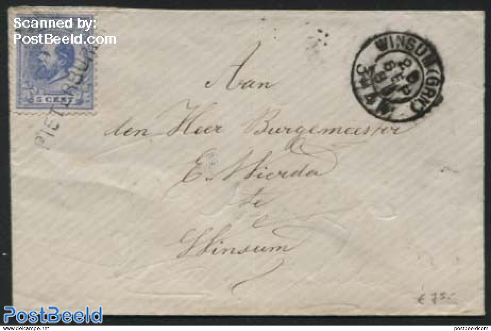 Netherlands 1886 Letter From Pieterburen (langstempel) To Winsum, Postal History - Briefe U. Dokumente