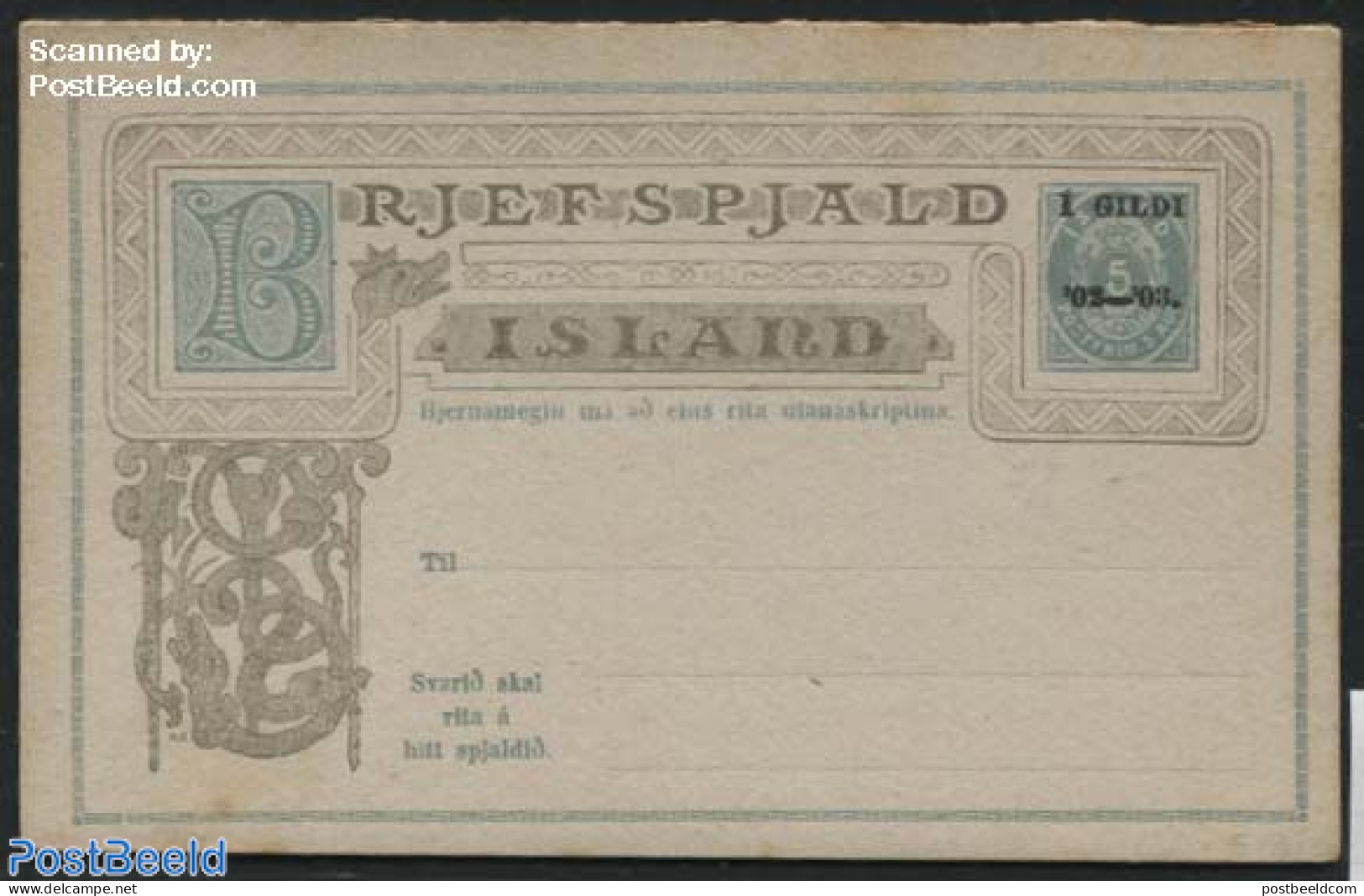 Iceland 1902 Reply Paid Postcard 1GILDI/1GILDI On 5/5A, Ultramarin, Unused Postal Stationary - Covers & Documents