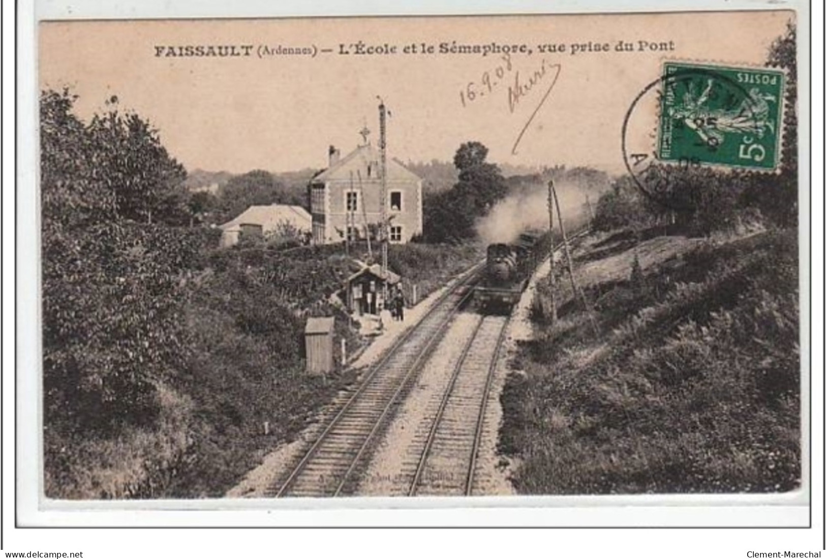 FAISSAULT : L'école Et Le Sémaphore, Vue Prise Du Pont - TRAIN - Très Bon état - Sonstige & Ohne Zuordnung