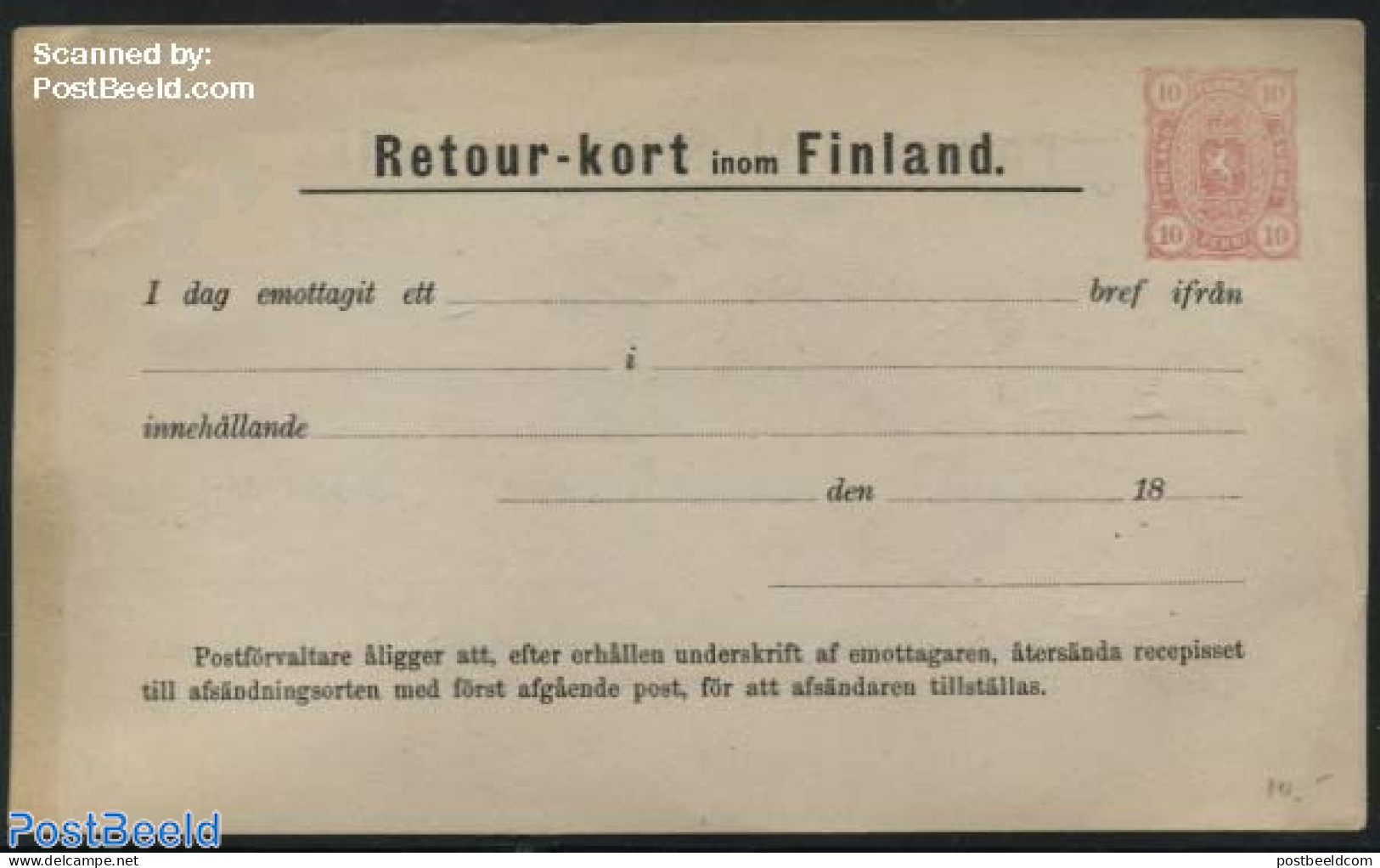 Finland 1883 Return Card 10p Rosa, Greywhite Paper, Unused Postal Stationary - Lettres & Documents