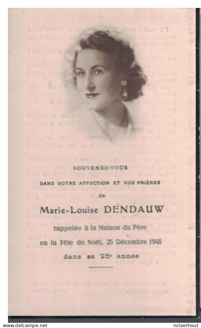 2405-01k Marie-Louise Dendauw - Verloofde Van De Kerchove Bavikhove 1922 - 1946 - Images Religieuses