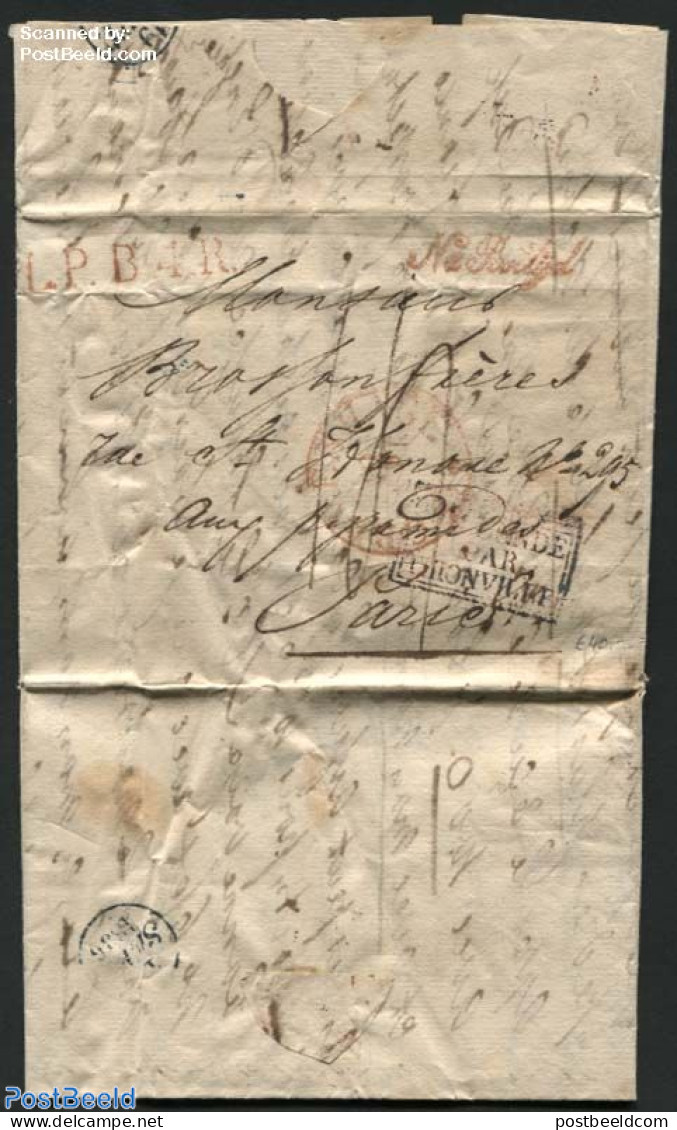 Netherlands 1836 Letter From S-Gravenhage To Paris Via Thionville, Postal History - ...-1852 Precursores
