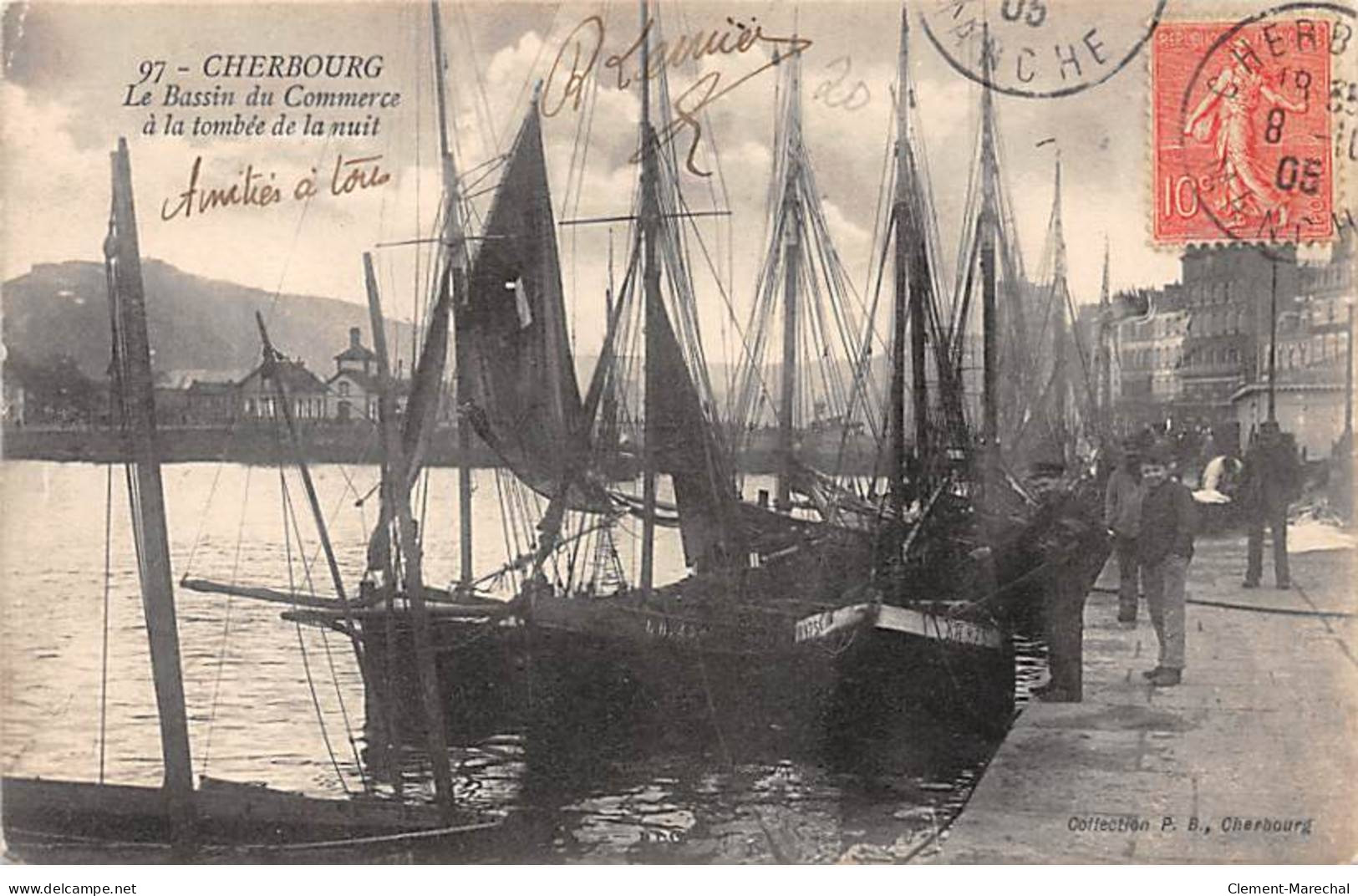 CHERBOURG - Le Bassin De Commerce à La Tombée De La Nuit - Très Bon état - Cherbourg