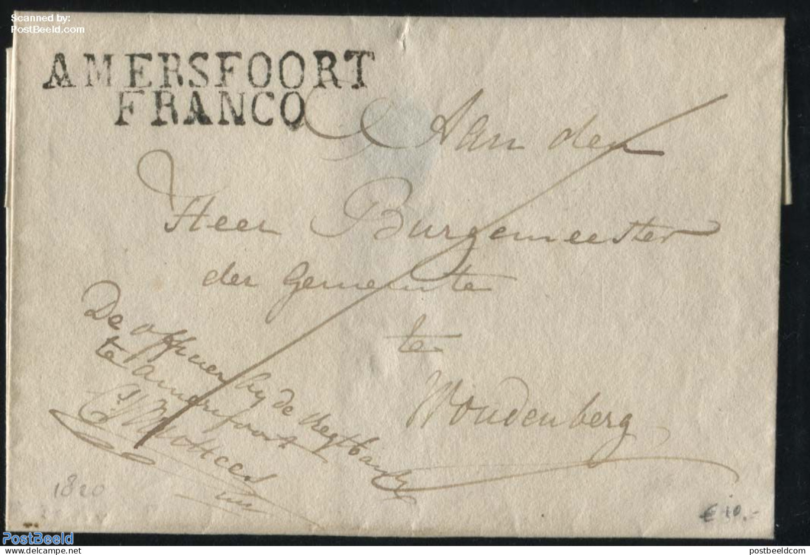 Netherlands 1820 Folding Cover From Amersfoort To Woudenberg, Postal History - ...-1852 Precursores