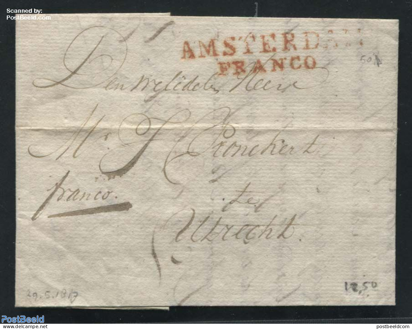 Netherlands 1817 Folding Letter From Amersfoort To Utrecht, Postal History - ...-1852 Precursori