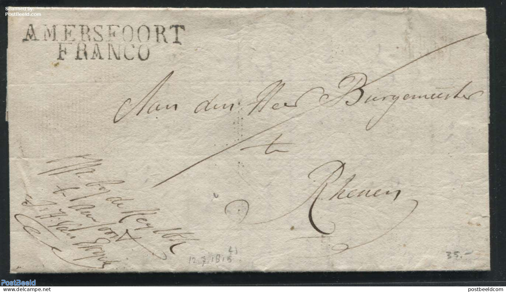 Netherlands 1815 Folding Letter From Amersfoort To Rhenen, Postal History - ...-1852 Precursores