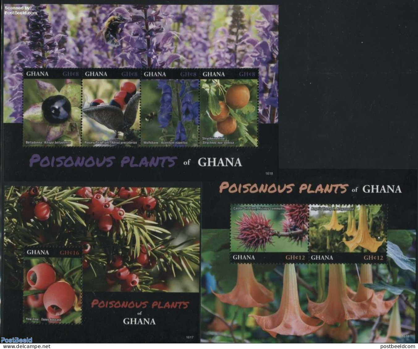 Ghana 2016 Poisonois Plants Of Ghana 3 S/s, Mint NH, Nature - Flowers & Plants - Fruit - Obst & Früchte