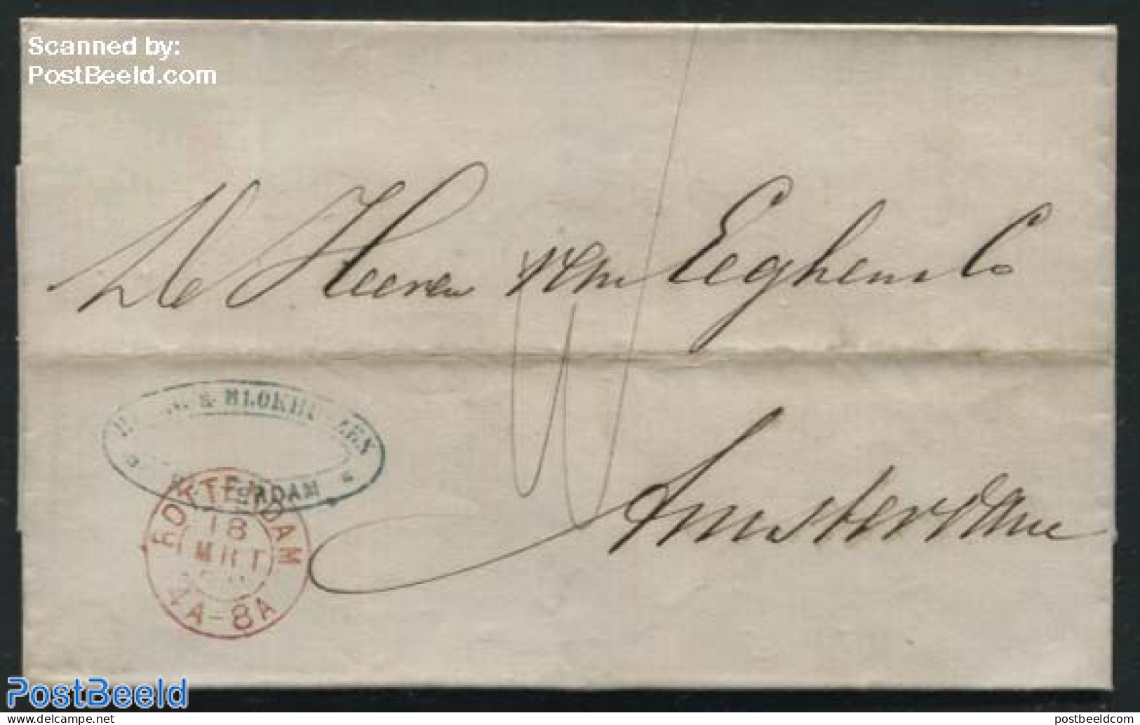 Netherlands 1868 Folding Cover From Rotterdam To Amsterdam, Postal History - Lettres & Documents