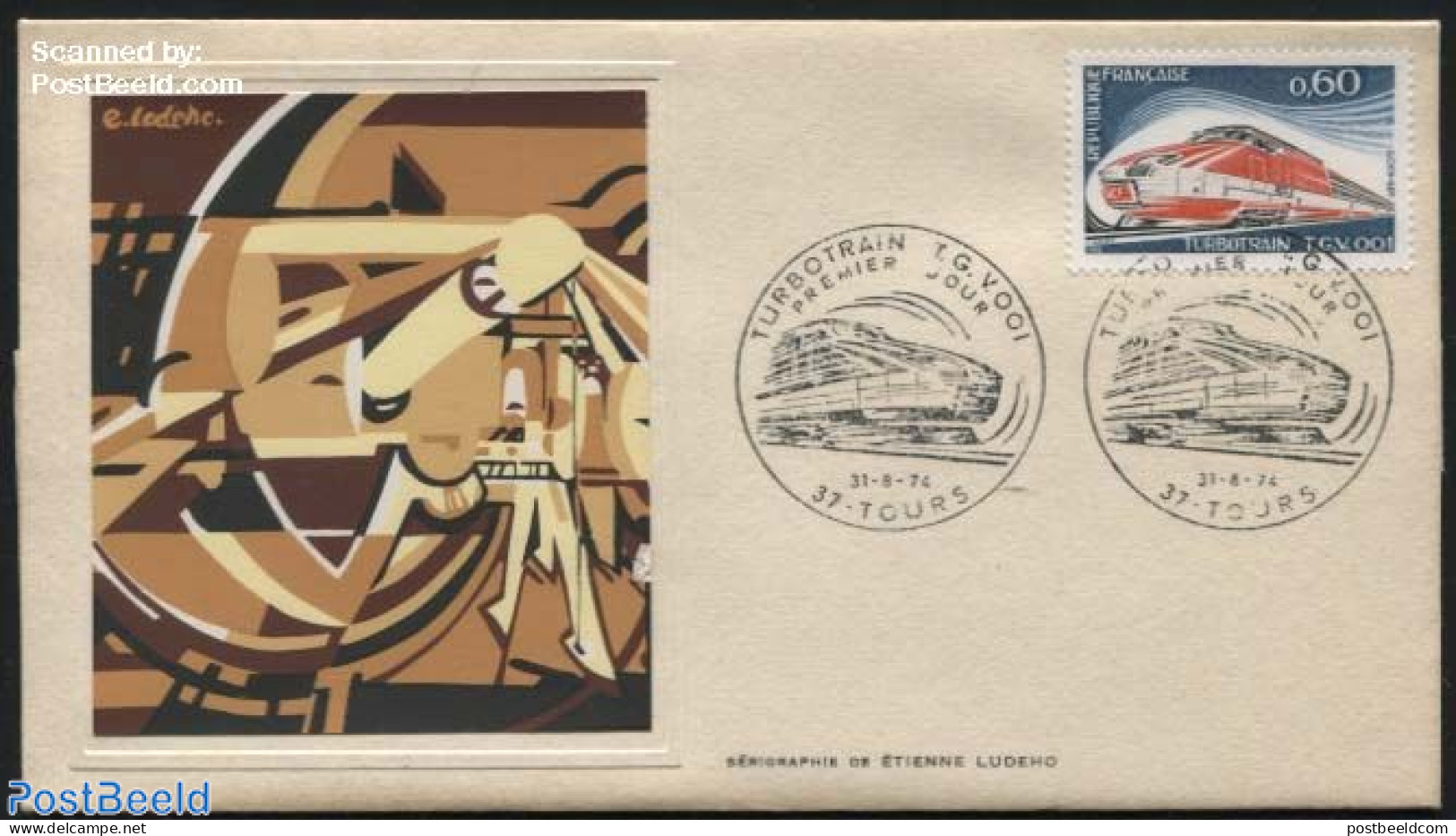 France 1974 Art Cover, Turbotrain - Etienne Ludeho, First Day Cover, Transport - Railways - Cartas & Documentos