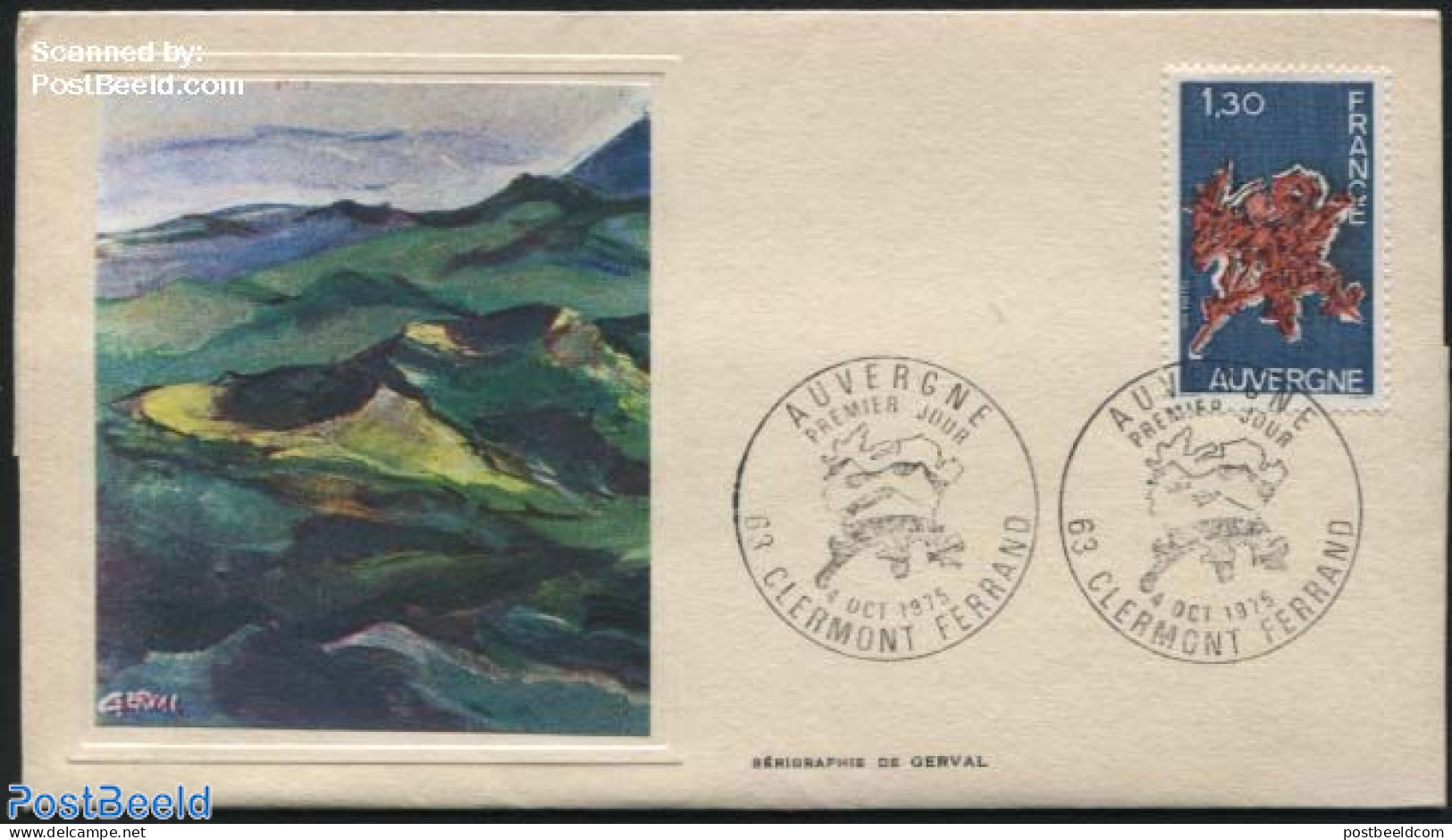 France 1975 Art Cover, Auvergne - Gerval, First Day Cover - Lettres & Documents