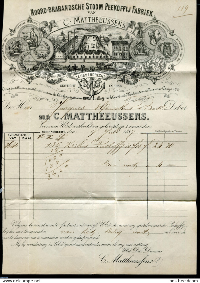 Netherlands 1887 Beautiful Invoice From C.Mattheeussens Send From Ossendrecht, Postal History - Covers & Documents