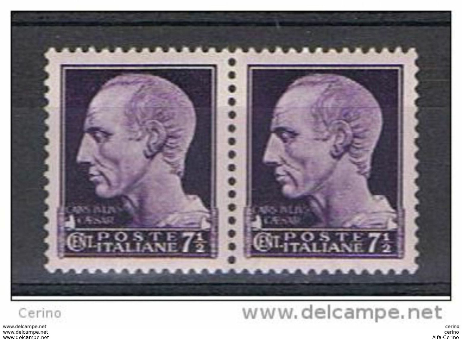 REGNO  VARIETA':  1929  IMPERIALE  -  7 1/2 C. VIOLETTO  SCURO  COPPIA  N. -  COR. CAPOVOLTA  -  C.E.I.  240 A - Ongebruikt