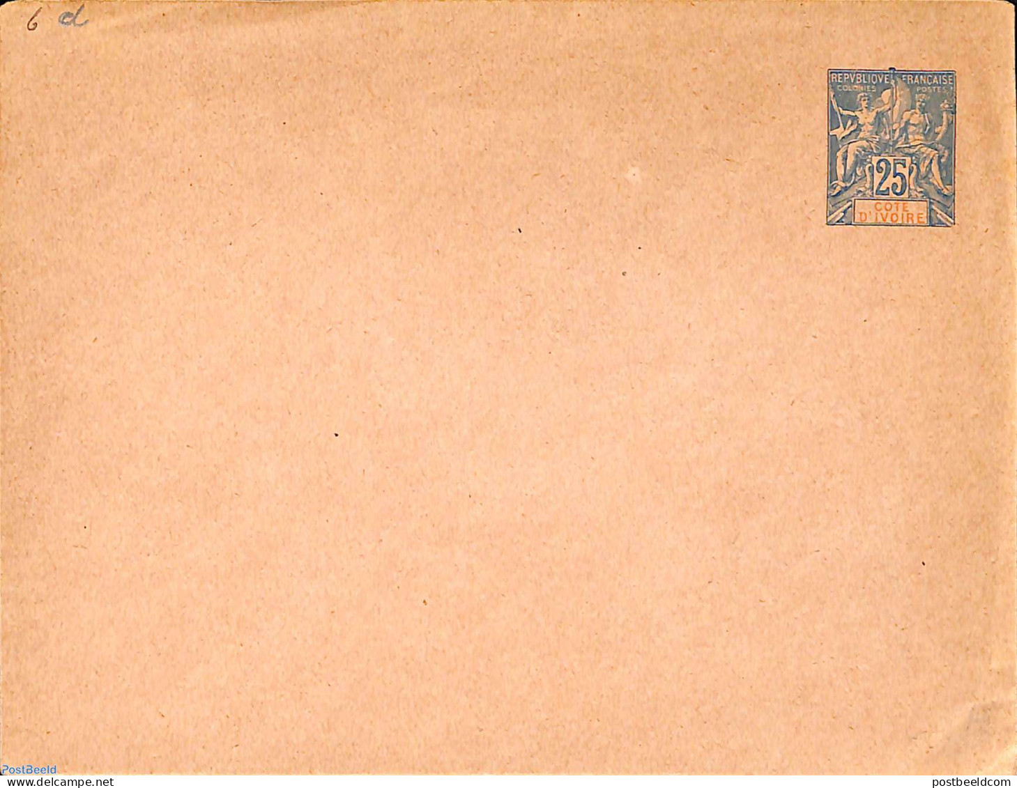 Ivory Coast 1901 Envelope 25c, 146x112mm, Unused Postal Stationary - Covers & Documents