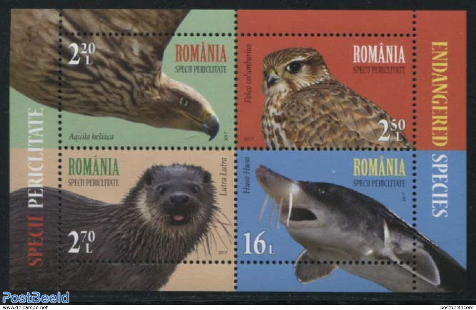 Romania 2017 Endangered Species S/s, Mint NH, Nature - Animals (others & Mixed) - Birds - Birds Of Prey - Fish - Nuevos