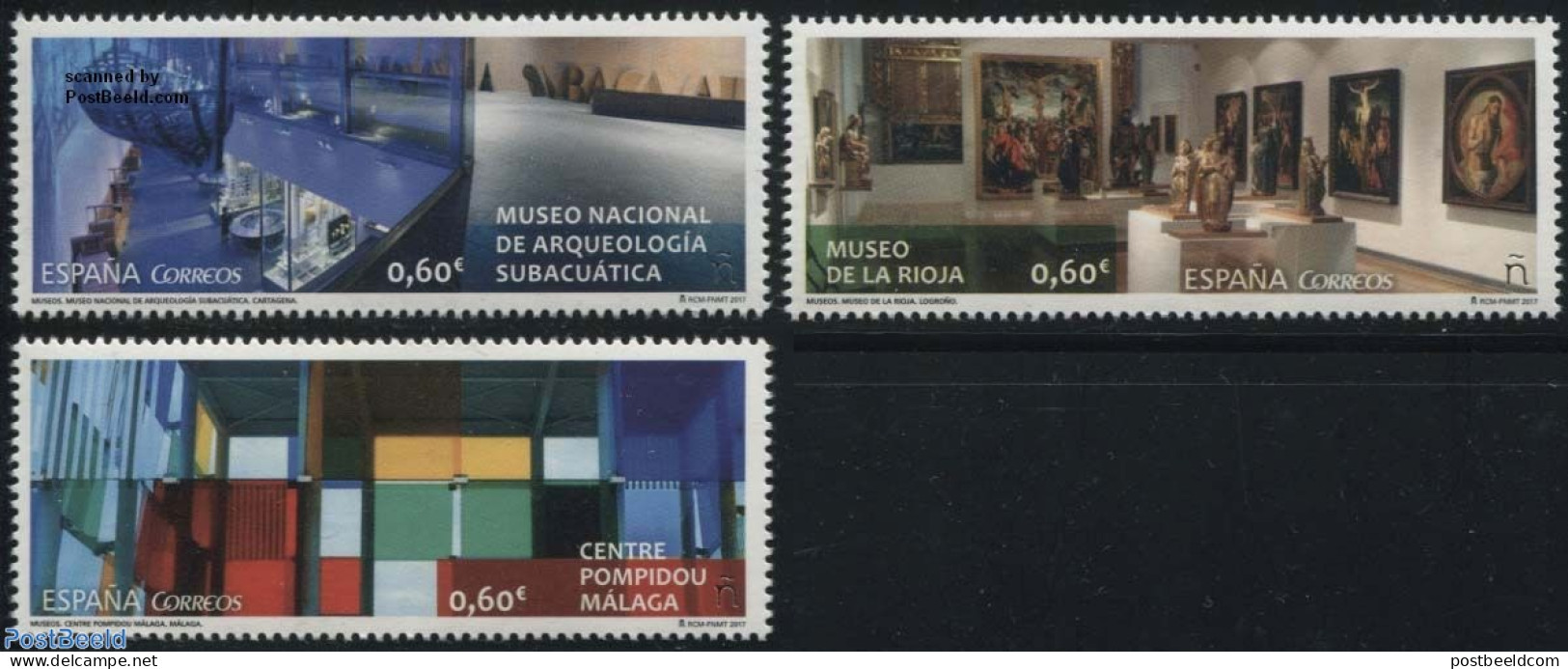 Spain 2017 Museums 3v, Mint NH, History - Archaeology - Art - Museums - Paintings - Sculpture - Unused Stamps