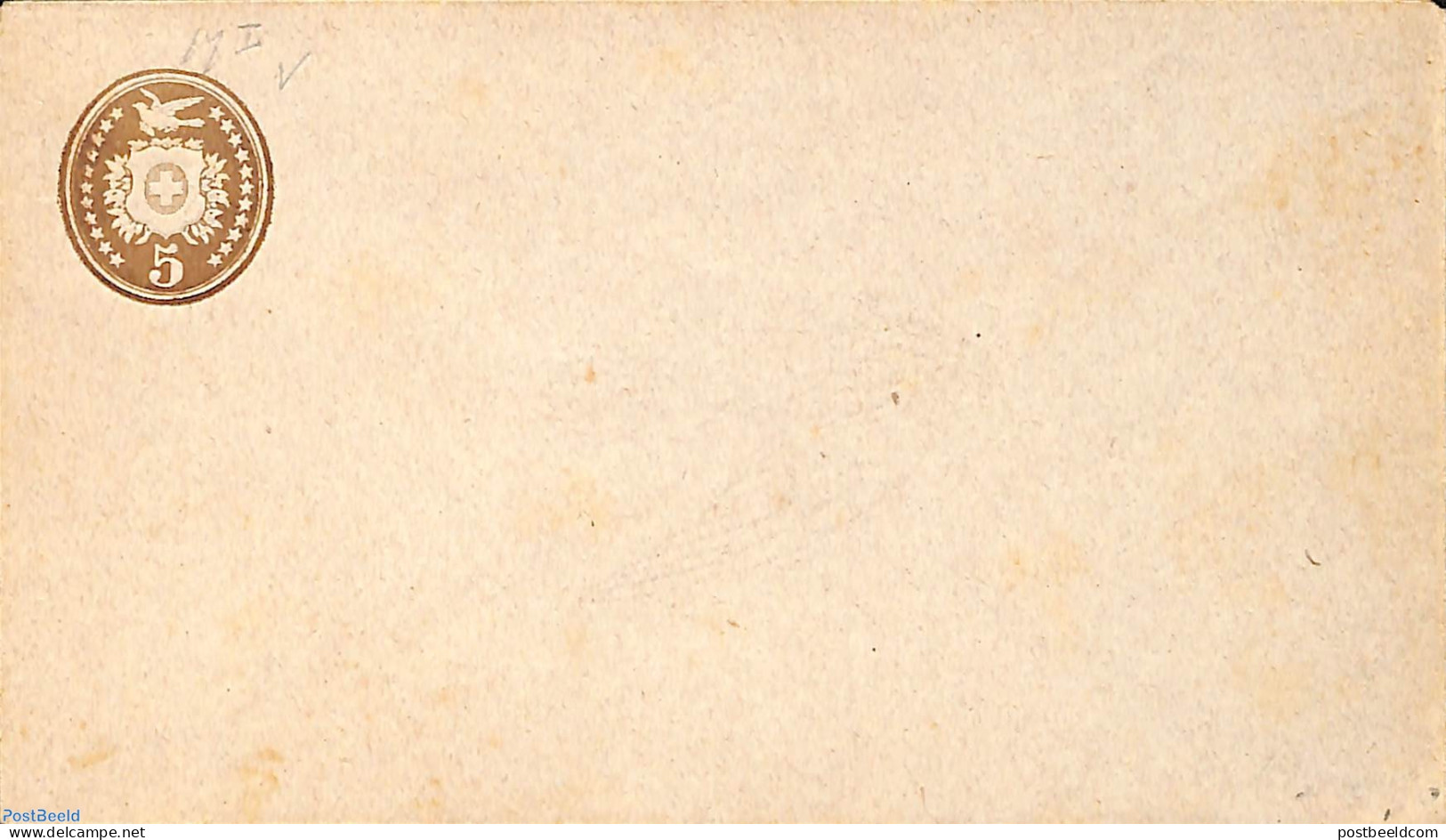 Switzerland 1879 Envelope 5c, WM Normal Band From Left Under To Right Above, Unused Postal Stationary - Brieven En Documenten