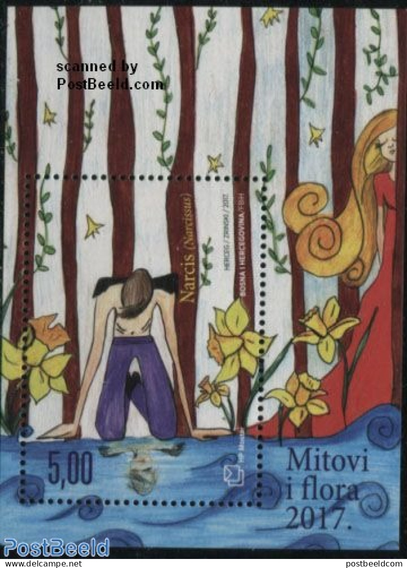 Bosnia Herzegovina - Croatic Adm. 2017 Myths & Flowers S/s, Mint NH, Nature - Flowers & Plants - Fairytales - Contes, Fables & Légendes