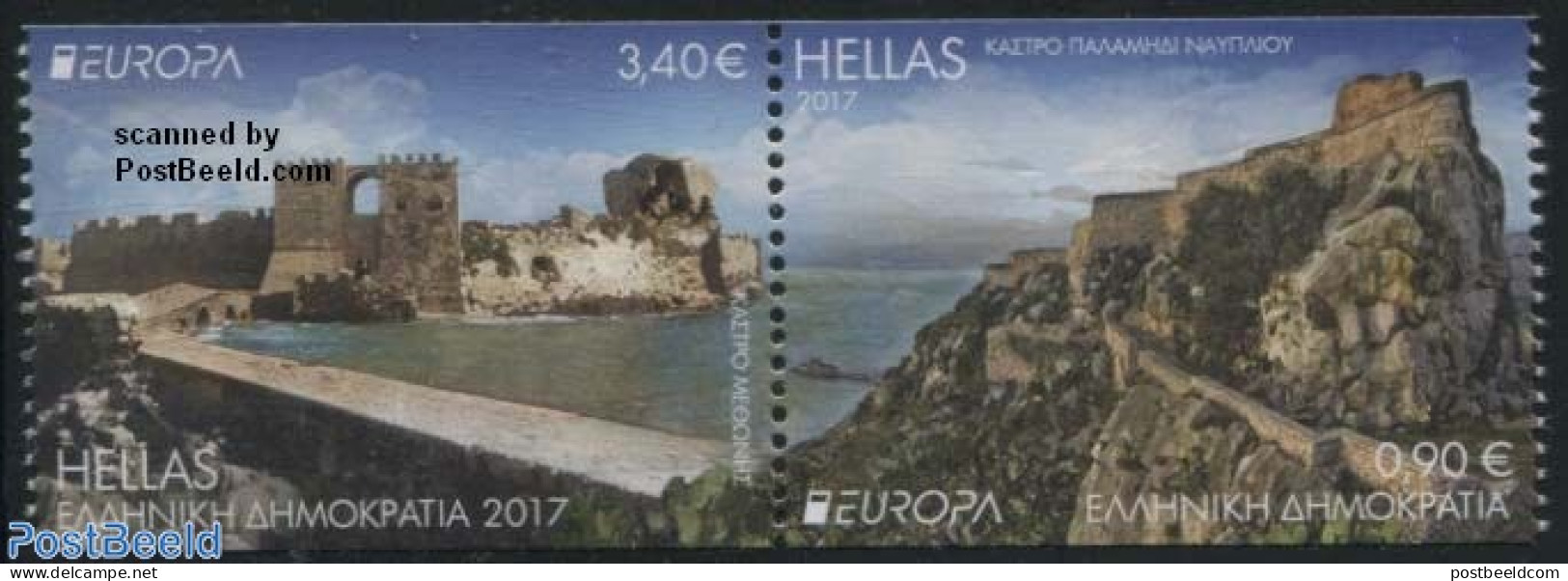 Greece 2017 Europa, Castles 2v (from Booklet, Coil), Mint NH, History - Europa (cept) - Art - Castles & Fortifications - Ongebruikt