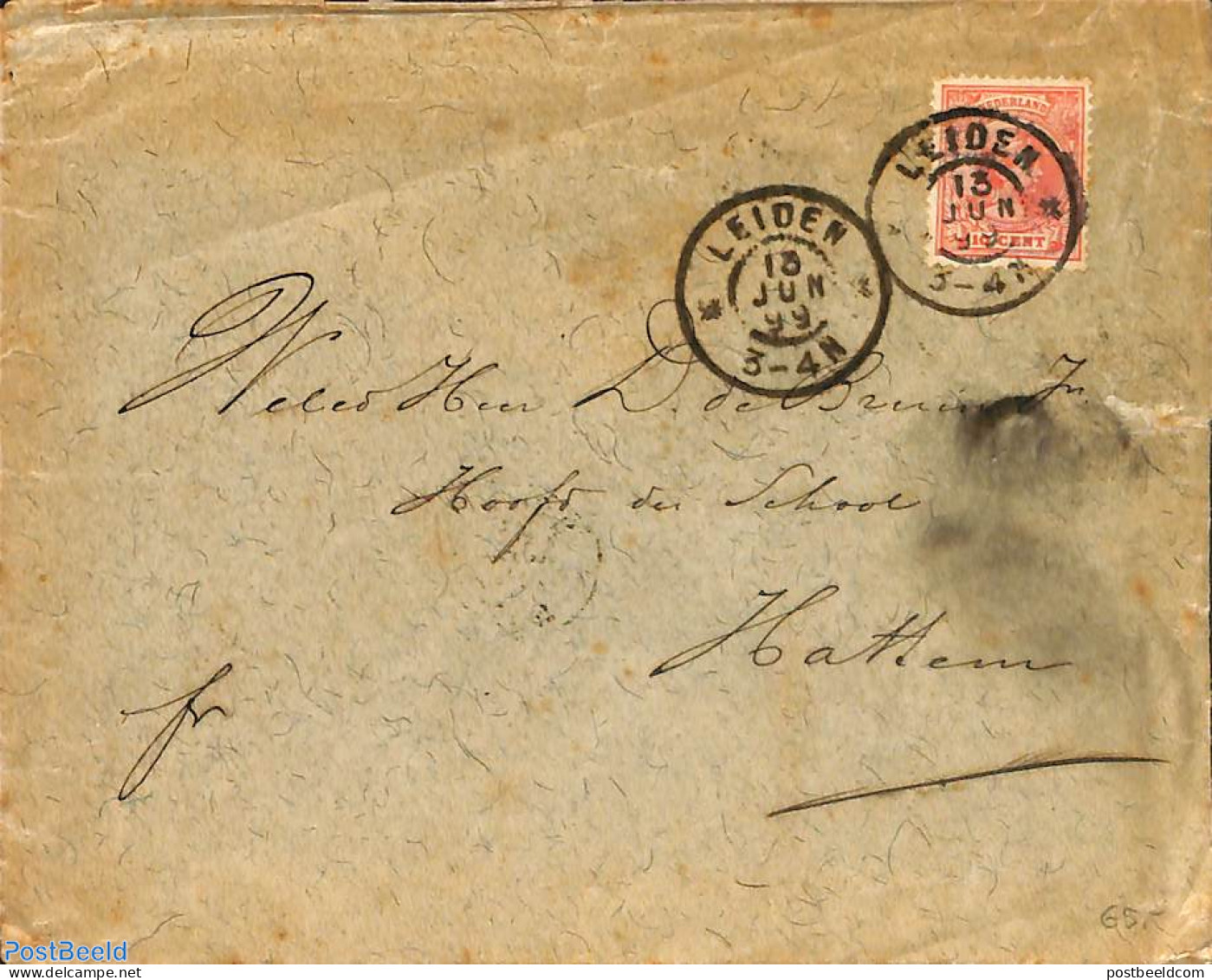 Netherlands 1899 Cover From Leiden To Hattem. Princess Wilhelmina (hangend Haar), Postal History - Briefe U. Dokumente