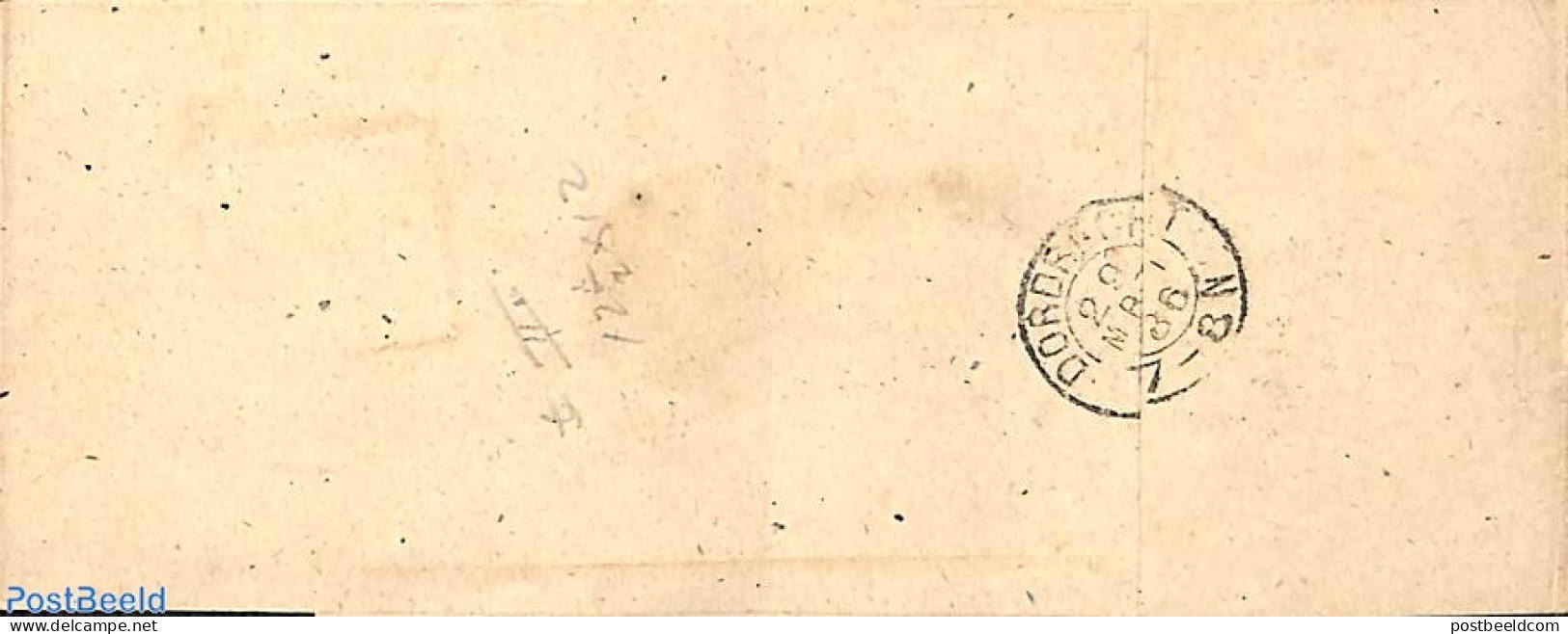 Netherlands 1886 Folding Cover From Amsterdam To Alblasserdam Via Dordrecht (see Postmark).  Drukwerkzegen Cijfer 1/2c.. - Lettres & Documents