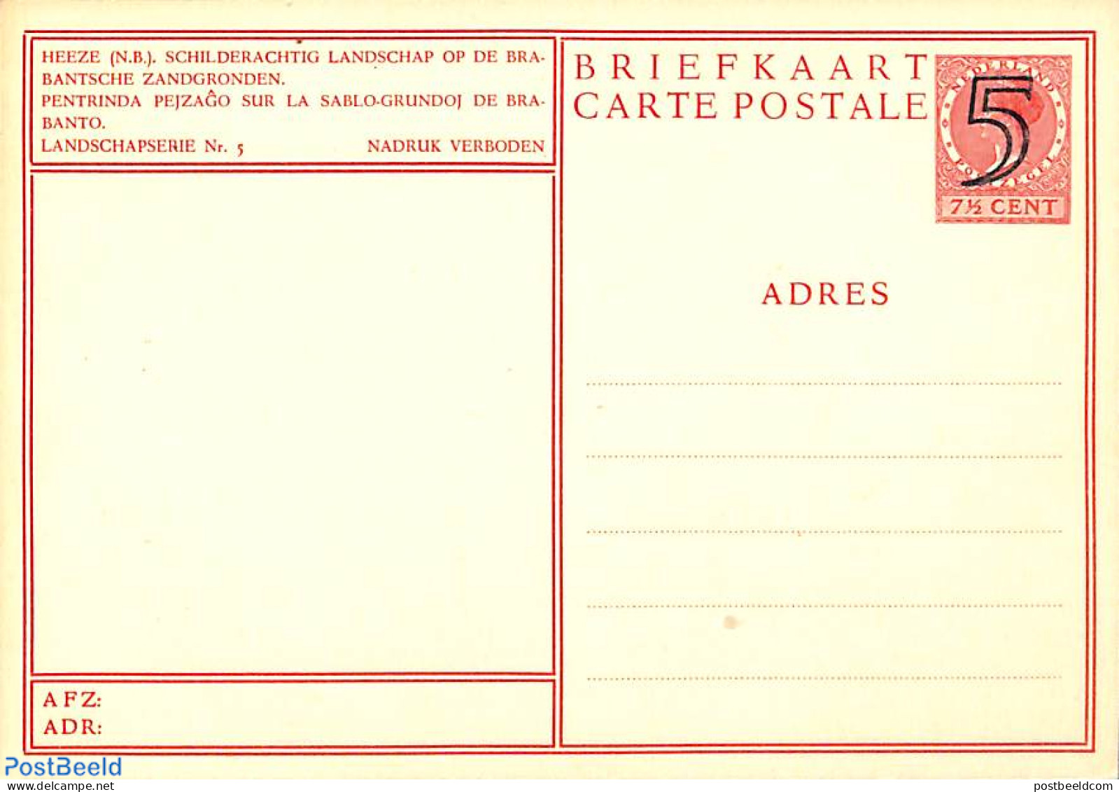 Netherlands 1946 Postcard, Landschapserie Nr. 5, Heeze, Unused Postal Stationary - Covers & Documents