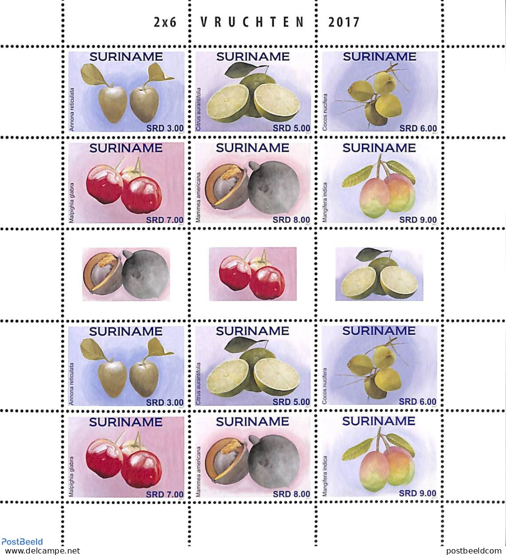 Suriname, Republic 2017 Fruits, Sheet, Mint NH, Fruit - Obst & Früchte