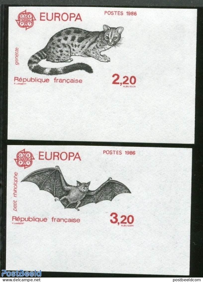 France 1986 Europa 2v, Imperforated, Mint NH, History - Nature - Europa (cept) - Animals (others & Mixed) - Bats - Cat.. - Neufs